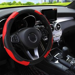 Steering Wheel Covers Universal Car Cover Breathable Anti Slip PU Leather Suitable 37-38cm Auto Decoration Carbon FiberSteering