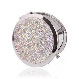 Diamond Makeup Mirror Portable Round Folded Compact Mirrors Diamond Pocket Mirror Making Up for Personalized