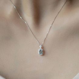 Pendant Necklaces Luxury Female Aqua Blue Necklace Charm Silver Colour Chain Cute Square Zircon Stone Wedding For WomenPendant