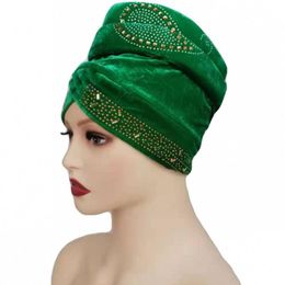 Ethnic Clothing Muslim Velvet Turbans Women Stick Diamonds Cover Inner Hijab Caps Autumn Fashion Velour Islam Abaya Head Tie Bonnets