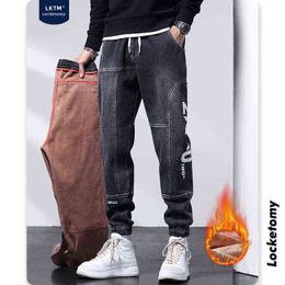 Men's Jeans New Autumn and Winter Goose Down Thick Warm Loose Harem Stretch Pants Fashionable Streetwear Men G0104