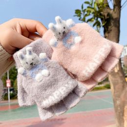 Hair Accessories Soft Cute Cartoon Children Autumn Winter Warm Knitted Gloves Flip Fingerless Half Fingers MittensHair