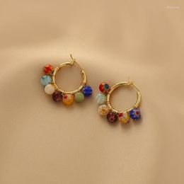 Hoop & Huggie Vintage 14K Gold-plated Glass Bead Ring Earrings Ladies Flower Simple Jewellery Accessories GiftHoop Kirs22
