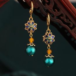 orange flower earrings UK - Dangle & Chandelier 2022 Vintage Green Cloisonne Flower Drop Earrings Retro And Orange For Women Gift Ethnic Jewelry