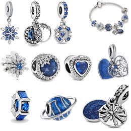 925 Sterling Silver Dangle Charm Blue Globe Snowflake Hot Air Balloon Clip Beads Bead Fit Pandora Charms Bracelet DIY Jewelry Accessories