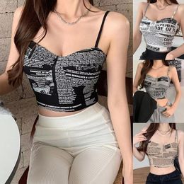 Women's Tanks & Camis Women Spaper Letters Camisole Sexy V-Neck Spaghetti Strap Padded Crop Top T8NBWomen's