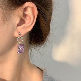 Dangle & Chandelier 2022 Fashion Cross Criss Purple Crystal Drop Earrings For Women Korean Style Personality New Earings Jewellery