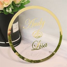 Custom Round Acrylic Name Desk display For Bride GroomPersonalized Mirror Frames Party Decor With Guests Favor Gift D220618