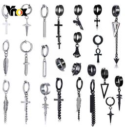 Vnox Gothic Dangle Earrings for Men Women,Punk Stainless Steel Clip Ear Accessory, Rock Hiphop Hoop Circle Earring 1 Piece G220312