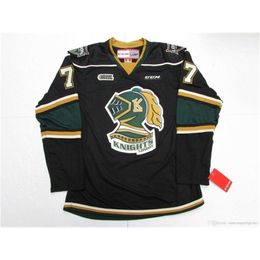 MThr Cheap custom BERUBE #77 LONDON KNIGHTS OHL BLACK CCM HOCKEY JERSEY stitch add any number any name Mens Hockey Jersey XS-6XL