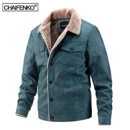 Autumn Winter Fleece Warm Breasted PU Leather Jacket Men Casual Fashion Collar Jacket Coat Men Fashion Windproof Jacket Men 220816