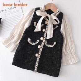Bear Leader Girls Princess Patchwork Dress Fashion Party Costumes Kids Bowtie Casual Outfits Baby Lovely Suits for 2 7Y 220707