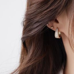 Hoop & Huggie Exquisite Copper Inlaid Zircon 14K Real Gold Plating Small Earrings Simple Round Elegant Women's EarringsHoop