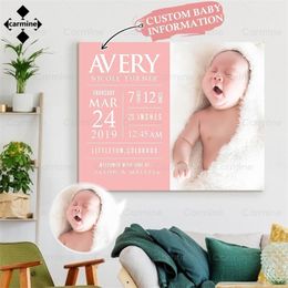 Custom Painting born Baby Customized Picture Personalized Baby Information Poster and Print Unique Gift for Kids Family Decor 220623