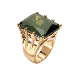 Wedding Rings Vintage Golden Engagement For Women Red Green Square CZ Stone Inlay Retro Fashion Jewellery Party Gift Ring Wynn22