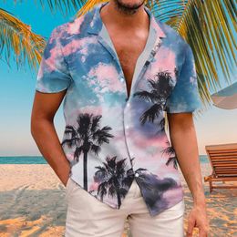 Men's Casual Shirts Print Shirt Men Summer Fashion Top Leisure Seaside Beach Printed Elegant Button Tops Blouse Loose Blank MenMen's