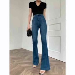Leggy High Waist Flare Jeans For Women Vintage Slim Flare Denim Pants Lady Streetwear Casual Long Skinny Jeans Trousers T220728