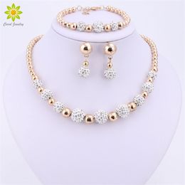 High Quality Gold Colour Jewellery Set Nigerian Wedding African Beads Costume Jewellery Bracelet Earring Necklace 220726