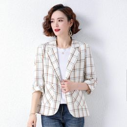 Women's Suits & Blazers Women Elegant Plaid Black Red Checked Pattern Notched Collar Three Quater Sleeve Jacket Suit Office Ladies OutfitsWo