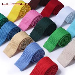 Huishi Knit Tie Slim Fashion Knitted Ties For Men Solid Black White Gray Blue Burgundy Necktie 5.5cm Skinny