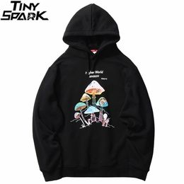 Men Hip Hop Streetwear Rainbow Mushroom Hoodie Sweatshirt Autumn Winter Harajuku Hoodie Pullover Cotton Hooded Sweatshirt 201127