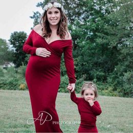 Cotton Off Shoulder Maternity Photography Props Gown Dress Sexy Women Party Dress Pregnancy Photo Shooting Maxi Dresses 2019 New G220309