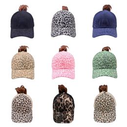 9 Colours Leopard Ponytail Hat Criss Cross Washed Distressed Messy Buns Ponycaps Baseball Cap For Women Men Summer Trucker Hats