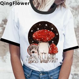 Mushroom Summer Top T Shirt Female Harajuku Couple Clothes Tumblr Plus Size Kawaii White Aesthetic