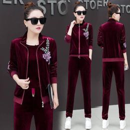 Women's Tracksuits Three Piece Women Sets Jacket Pants Vest Velvet Soft Sport Coats Hoodies And Trousers Spring/autumn ClothingWomen's