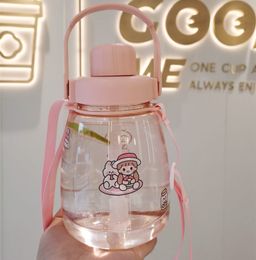 1100ml Water bottle female large capacity with straw portable cute student net red summer season plastic belly cup sports cup XHJ115
