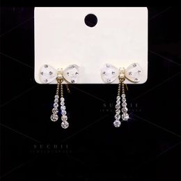 Dangle & Chandelier Micro Pave Zirconia Bowknot Dangle Earrings For Women Korean Style High Grade Jewelry