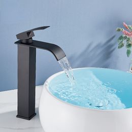 Matte Black Waterfall Basin Faucet Bathroom Sink Water Tap Single Handle Hot Cold Water Mixer Tap Bathroom Torneiras Crane Tap