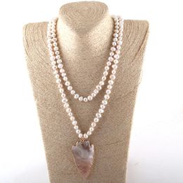 Pendant Necklaces Fashion Women Pearl Jewelry 8-9mm Knotted Freshwater Shell NecklacesPendant