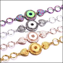 Charm Bracelets Colorf Sier Gold Rose Colour 18Mm Snap Button Heart Charms Bracelet Bangle For Women Supplier Baby Dro Dhirl