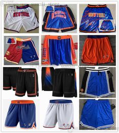 2022 NEWYork Knicksmen Retro Basketball Shorts z kieszeniami na zamek spodnie dresowe niebieskie białe spodnie