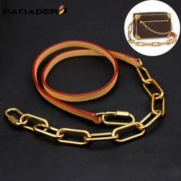 BAMADER Bag Chain Strap Vintage Gold Chain Straps For Bags Accessories Genuine Leather Vegetable Tanned Crossbody Shoulder Strap 210302