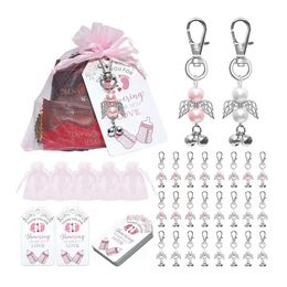 Keychains 24 Sets Angel Favour Thank You Keychain With Wings Pendant Tag,Drawstring Bag