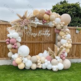 180pcs Doubled Dusty Pink Balloon Garland Kit Wedding Decoration Cream Peach Brown Balloon Arch Birthday Party Baby Shower Decor 220523