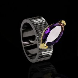 Cluster Rings Vintage For Men Fashion Set Purple Zircon Geometric Stripes Black Gold Two Tone Party Jewellery WomenCluster