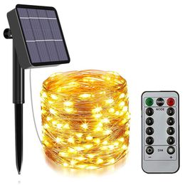 Strings Outdoor Solar Lamp String Lights Remote Control 100/200 LEDs Fairy Holiday Christmas Party Garland Garden WaterproofLED LED