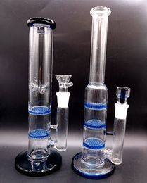 14 inch Blue Thick Glass Water Bong Straight Type Hookahs with Honeycomb Filters Smoking Pipes for Female 18mm Joint