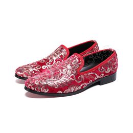 Fashion Casual Party Men Slip on Genuine Leather Flat Shoes Sequin Embroidery Men Large Size Handmade Loafers