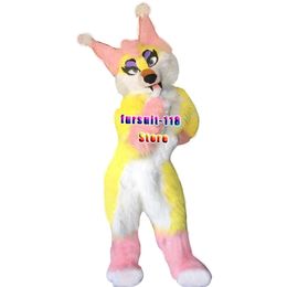 Fursuit Long-haired Husky Dog Fox Wolf Mascot Costume Fur Adult Cartoon Character Halloween Party Cartoon Set #131