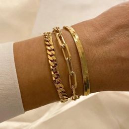 gold cable bracelet Canada - Link Chain Paperclip Bracelet For Women Gold Color Stainless Steel Rectangle Bracelets Cable Dainty Girls Layering Jewelry Fawn22