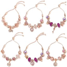 Charm Bracelets CODE Temperament Purple Adjustable Bracelet Jewellery DIY Crystal Crown And Heart Lock Key Bead Fine GiftsCharm