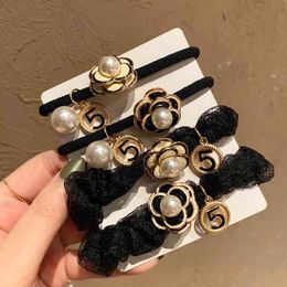 New Korea Adult Women Hair Ties Elastic Hair Bands For Elegant Girls Number 5 Luxury Brand Camellia Hair Accessories Headbands AA220323