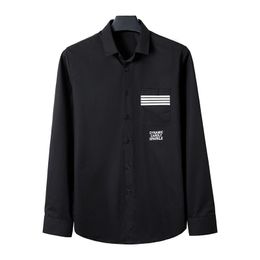 Men's Casual Shirts Fashion Men's Shirt Brand Clothing Slim Fit Stripe Clothes Male Long Sleeve For Man White Black Top M-5XLMen's