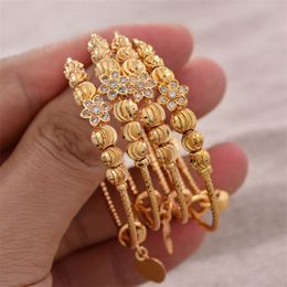 24K 4pcs Baby Bangles Ethnic Gold Colour Dubai Bangles Kids Bracelet Luxury Bracelet Dubai Bangles Child Jewellery Birthday Present 220715