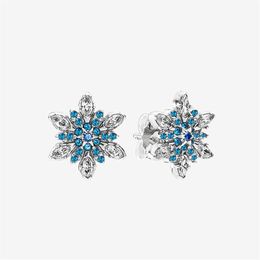 -Sprudeln blauer Schneeflockenstudous Ohrring Frauen Mädchen Hochzeitsgeschenk für Pandora 925 Sterling Silber CZ Diamond Ohrringe mit originaler B332P