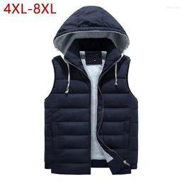 Men's Vests Vest Men 5XL 6XL 8XL Plus Size Winter Warm Fashion Casual Bodywarmer Coat Waistcoat Hooded Zipper Sleeveless Jacket Male Kare22